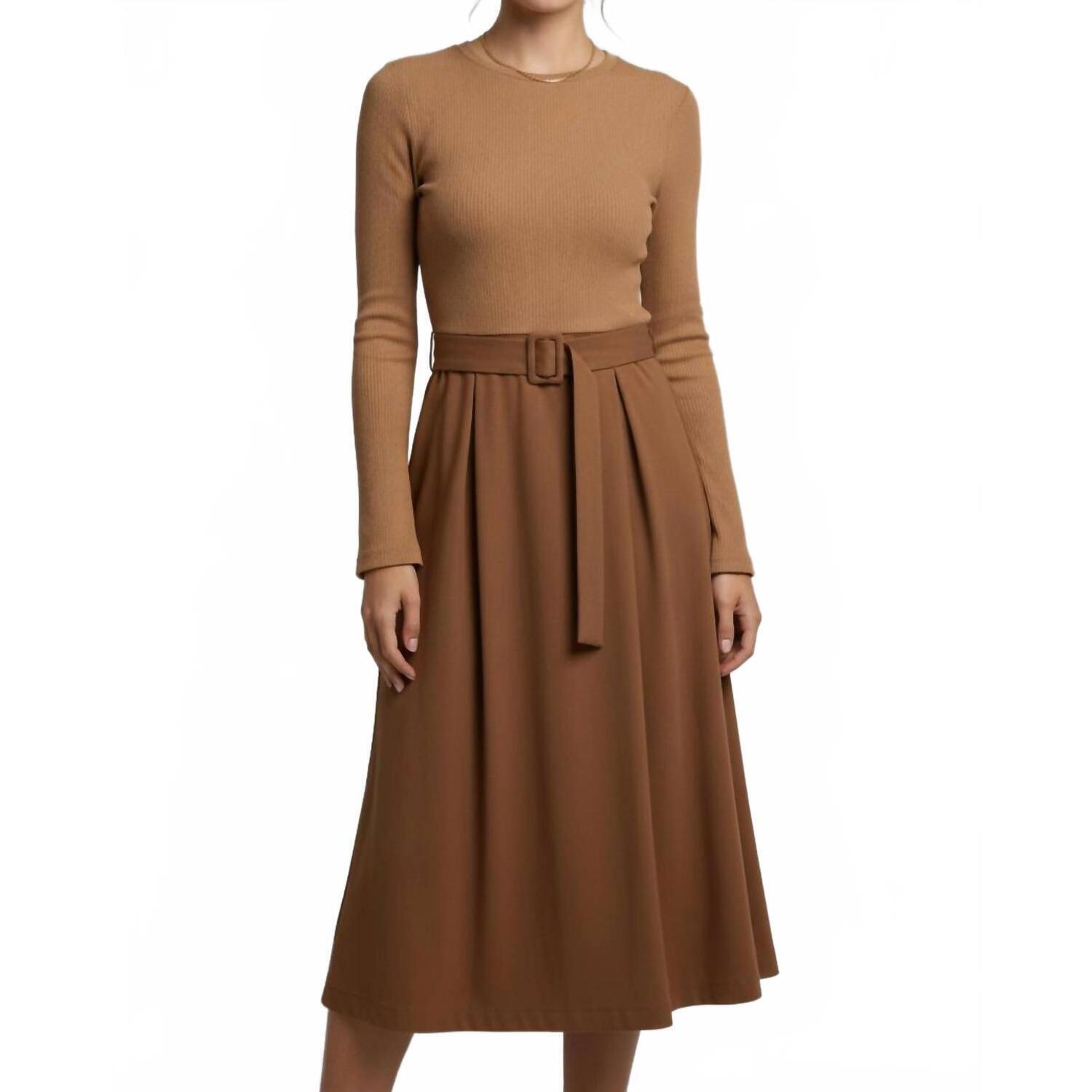 New She + Sky Knit On Cotton Dress In Brown